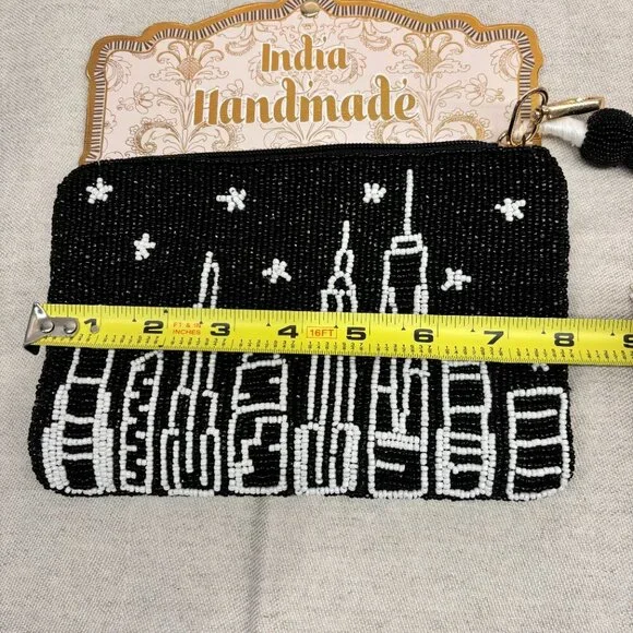 Made in India City Skyline Beaded Bundle - Shoulder Bag and Wristlet - Black - Picture 15 of 16